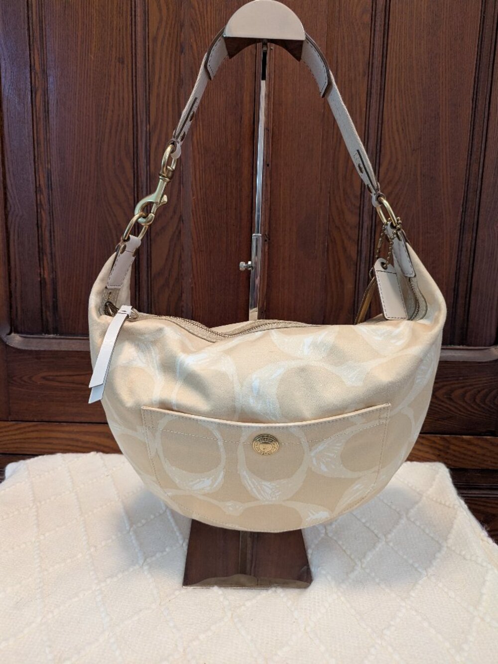 Coach Ergo Signature Hobo Bag Tan Cream Jacquard Brass Hardware M05J-133